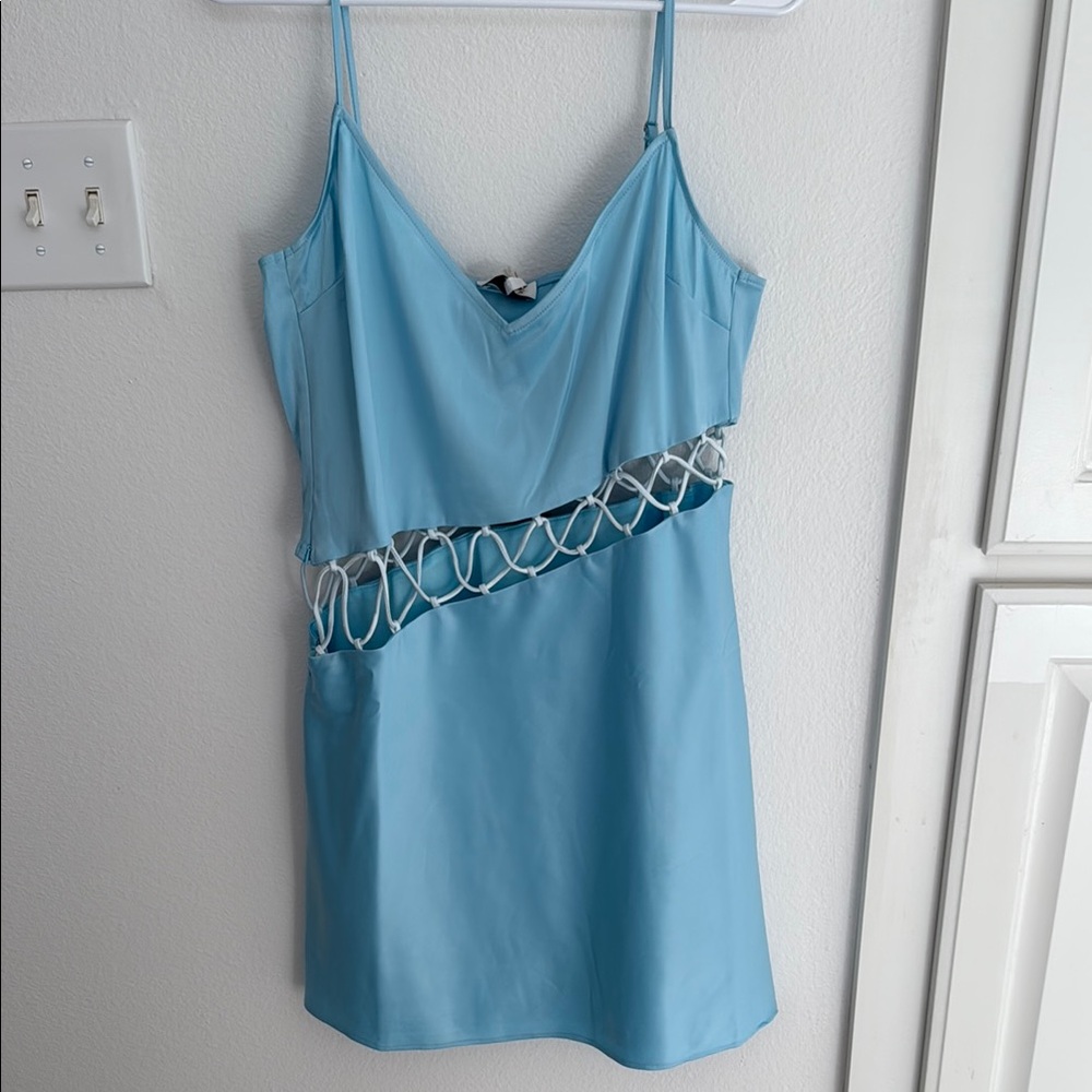 Blue Dress with White Accents